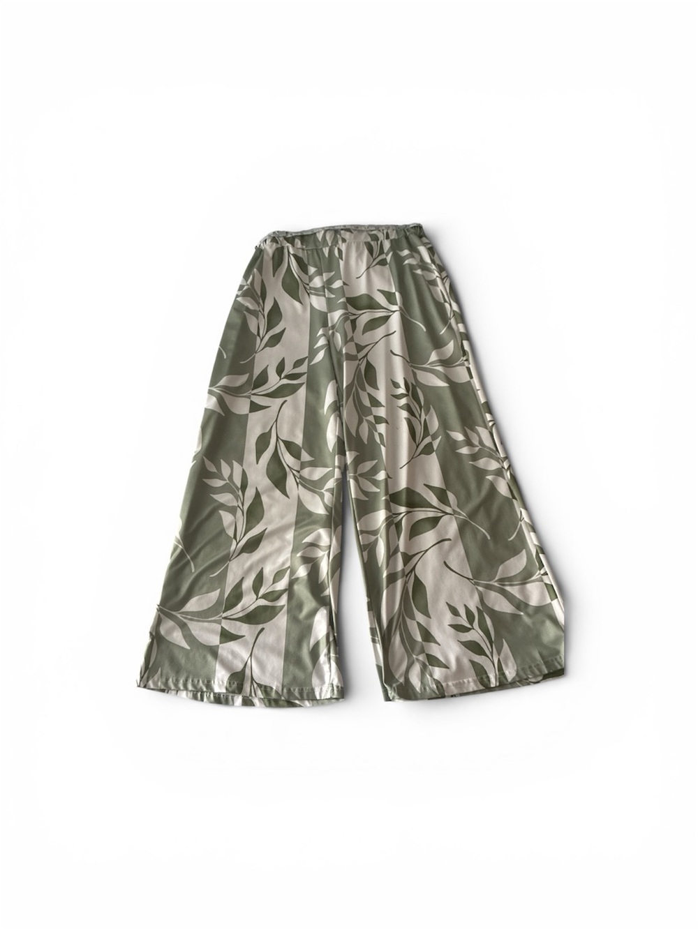 Wide Leg Satin Pants with Olive Leaf Print